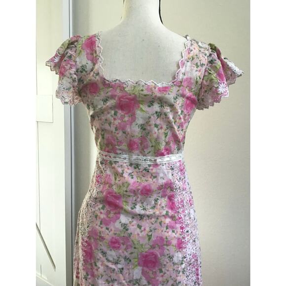 LoveShackFancy 🌷 Cottagecore Pink Floral Embroidered Lace Rare Midi Dress sz 0 - Picture 6 of 15
